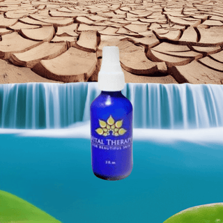 Antioxidant Moisturizer 2 oz Bottle for Dry Skin with Waterfall and Cracked Earth Background