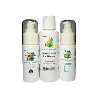 Balancing Pack for Women with Soy-Free, Non-GMO Progesterone, Estrogen, and Testosterone Lotions Made in the USA.