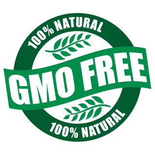 GMO Free label, 100% natural green seal with leaf accents