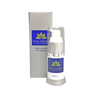 Anti-Aging Peptide Eye Cream 0.5 oz bottle with packaging, soy-free, non-GMO, plant-based formula for rejuvenating eye skin.