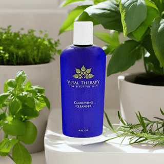Clarifying Acne Cleanser 4 oz. Bottle, Soy-Free, Non-GMO, plant-based skincare for acne with detoxifying exfoliation and shea butter moisturizing.