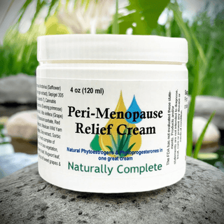 Peri-Menopause Relief Cream 4 oz jar, soy-free, non-GMO, plant-based product, natural solution for menopause symptoms.