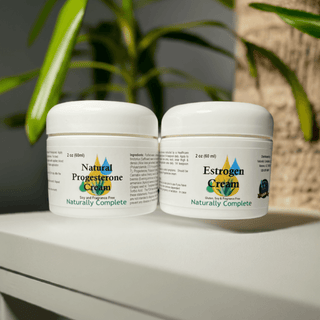 Natural Progesterone and Estrogen Cream Jars, Soy-Free, Non-GMO, Plant-Based, for Menopause Relief with Transdermal Delivery.