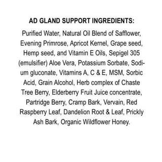 "Adrenal Gland Support Lotion ingredients list including natural oils, vitamins, and herbal extracts"
