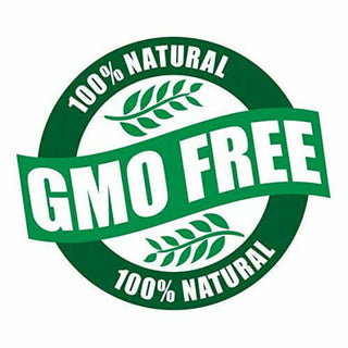 Green circular logo with "100% Natural GMO Free" text and leaf design.