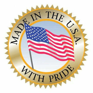 Made in the USA with pride badge featuring an American flag.