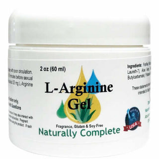 L-Arginine Gel jar 2 oz, fragrance-free, supports blood flow, made in USA, non-GMO, naturally complete and gluten-free.