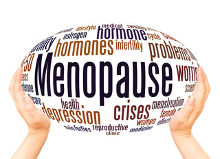 Word cloud about menopause with terms like hormones, depression, and menopause, symbolizing the complexities of hormonal changes.