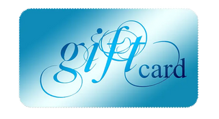 Blue gift card design with elegant script font.